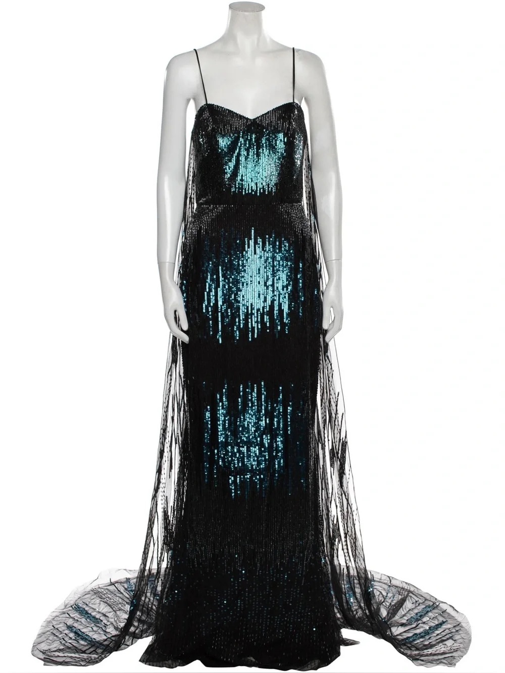 Burnett New York Black Blue Sequin Gown Size 0 (Altered) Evening Dress
